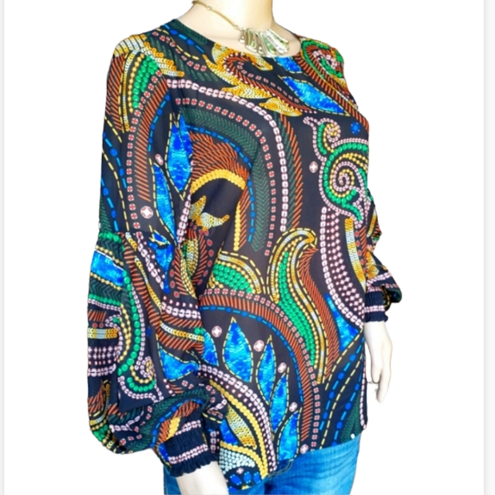 Vici Sheer Printed Long Sleeve Blouse Size L